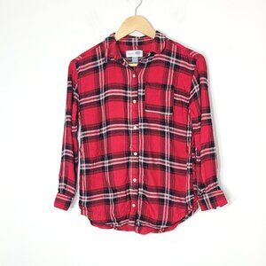 Old Navy Girls Red White Plaid Print Front Pocket Button Down Shirt Long Sleeves